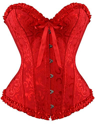 SHYMMUO Red Corset Tops for Women Sexy Overbust Bustier Floral Lace Up Strapless Renaissance Corset Top Halloween Costume Clubwear 4XL | Amazon (US)