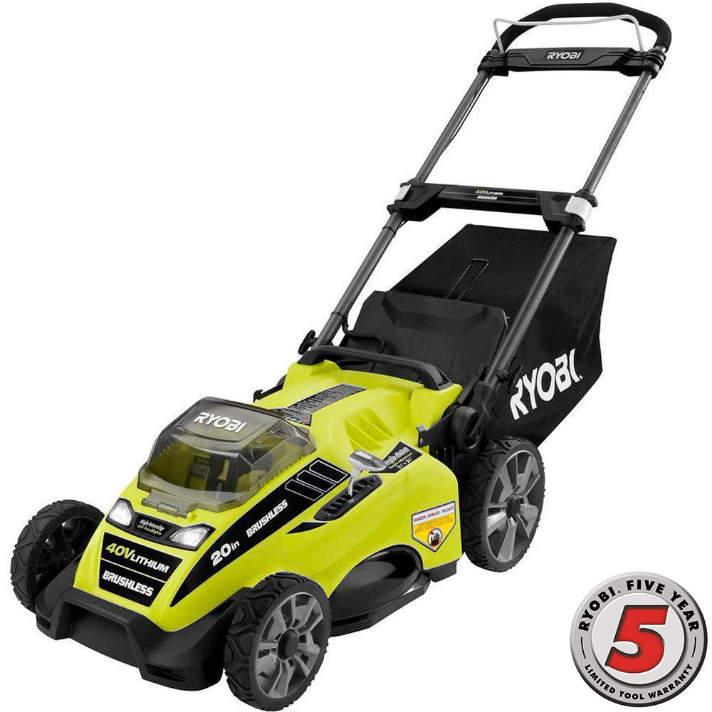 20 in. 40-Volt Brushless Lithium-Ion Cordless Battery Walk Behind Push Lawn Mower 5.0 Ah Battery ... | The Home Depot