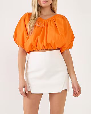 Endless Rose Cropped V-Neck Puff Top | Express