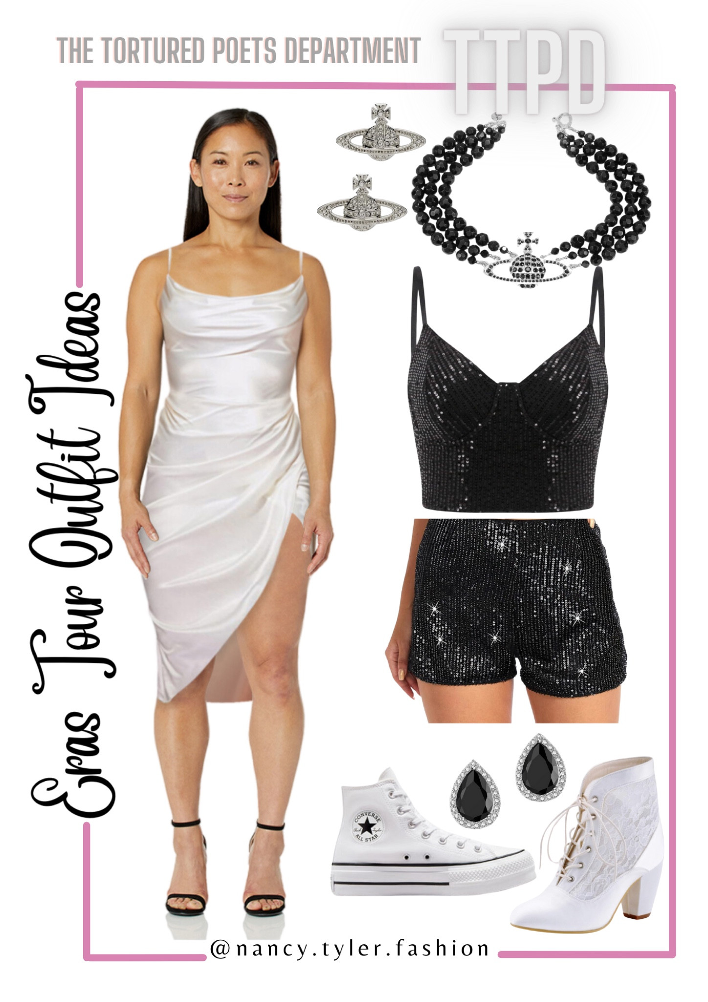 The Tortured Poets Department Eras Tour Taylor Swift Outfit Ideas. The black top peeking out of this would be 🤩! 📝🤍 Eras Tour 2024 outfit ideas!  🤍🪶I linked some other items to this post as well. 🤍📚📖 #TaylorSwift #ErasTour #TTPDTaylorSwift  #TaylorSwiftTTPD #TheTorturedPoetsDepartment #TheTorturedPoetsDepartmentTaylorSwift Taylor Swift Eras Tour Ideas, Taylor Swift Movie, Taylor Swift reputation, Taylor Swift outfits, Taylor Swift Eras Tour outfit ideas, Taylor Swift Eras Tour inspo, Taylor Swift inspo, Taylor Swift TTPD, Taylor Swift The Tortured Poets Department, Taylor Swift Eras Tour TTPD outfits, TTPD outfit, The Tortured Poets Department Taylor Swift outfits, white Taylor Swift outfits, black Taylor Swift outfits, white outfits, black accessories, white dresses, white party dresses, fun dresses, formal dresses, Tortured Poets, white formal dresses, choker necklaces, corset tops, corset dresses, women’s black shorts, white Converse shoes

#LTKFestival #LTKFindsUnder50 #LTKParties