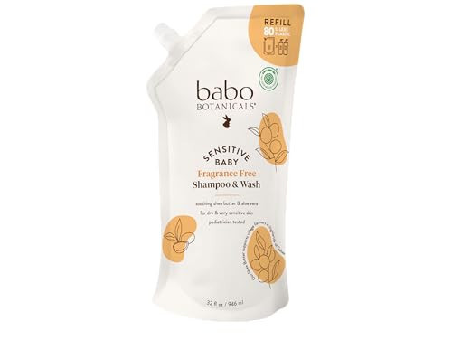 Babo Botanicals Sensitive Baby Fragrance-Free 2-in-1 Shampoo & Wash - Shea Butter, Calendula & Aloe Vera - EWG Verified - Cruelty-Free- Pediatrician Tested - For Babies & Kids - Refill pouch 32 fl.oz. | Amazon (US)