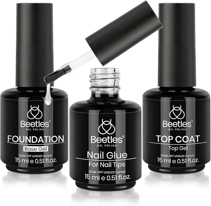 Beetles Top Coat Base Gel & Nail Glue Set-3Pcs No Wipe Top Coat Gel Nail Polish & Base Coat with ... | Amazon (US)