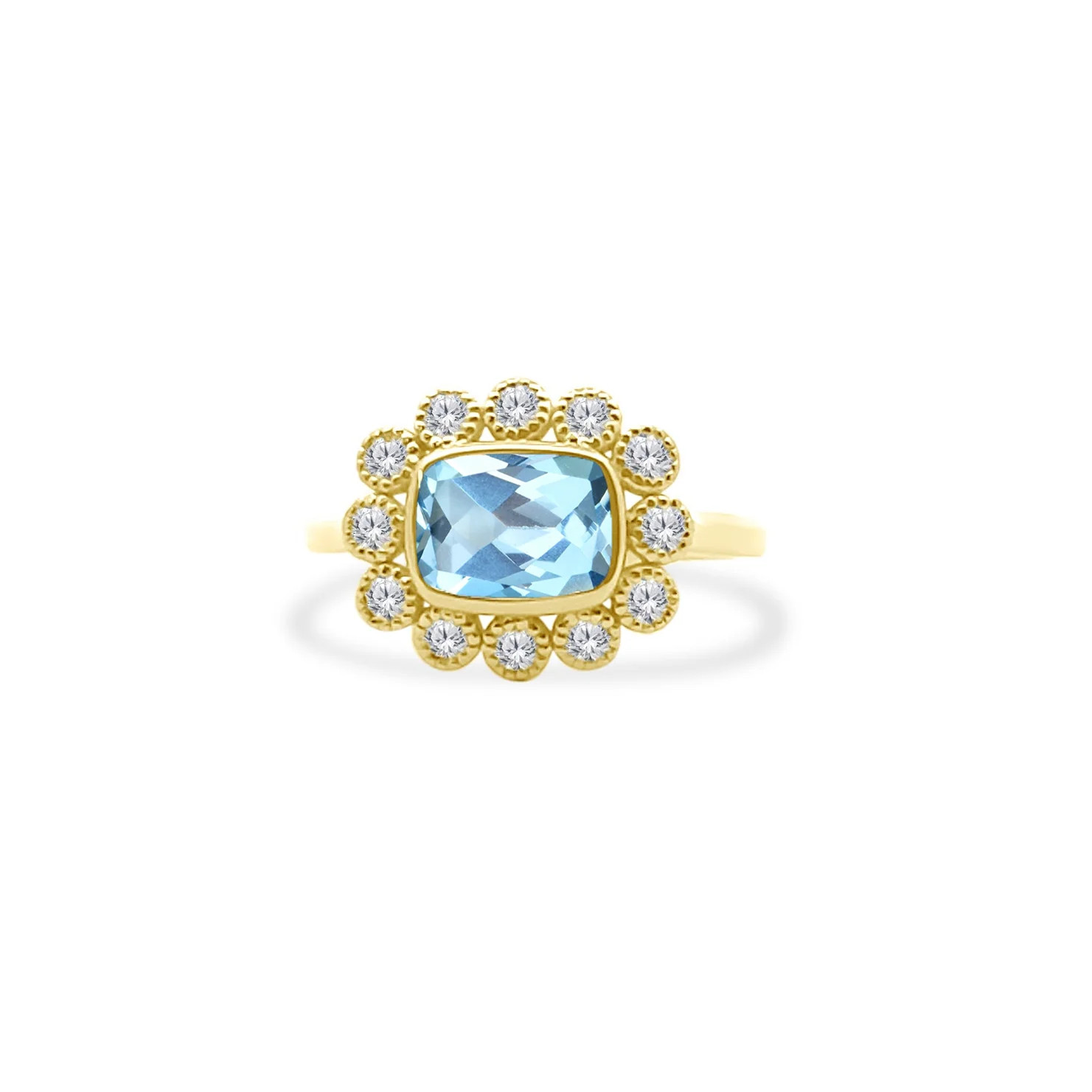 Gemstone & Diamond Milgrain Halo Ring | LINDSEY LEIGH JEWELRY