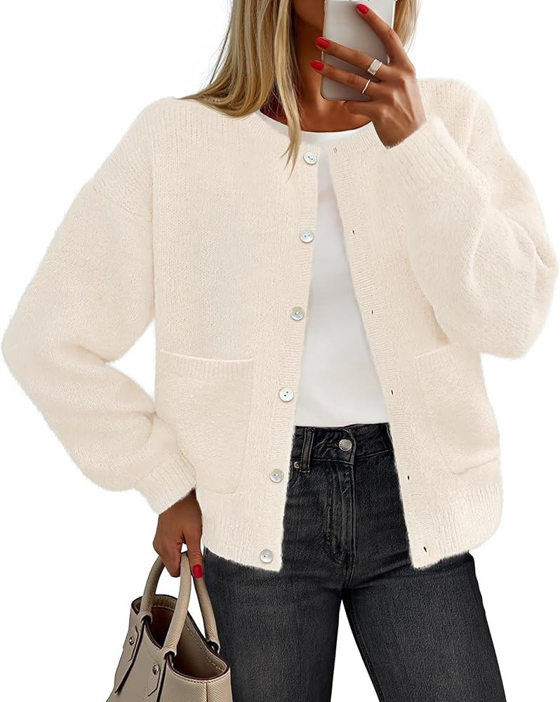 MEROKEETY Women's Long Sleeve Knit Cardigan Sweaters 2025 Fall Crewneck Button Open Front Jackets... | Amazon (US)
