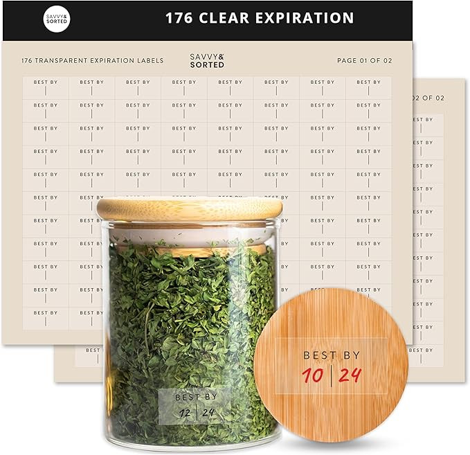 Clear Expiration Date Labels, 176 Waterproof Food Labels for Pantry Containers, Kitchen Freshness... | Amazon (US)