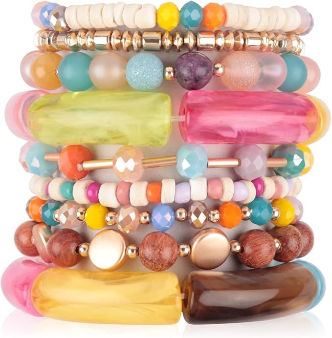 Bohemian Bead Multi Layer Versatile Statement Bracelets - Metallic Bar, Sparkly Crystal, Tassel C... | Amazon (US)