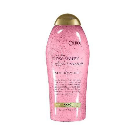 OGX Pink Sea Salt & Rosewater Gentle Soothing Body Scrub, Light Exfoliating Body Wash, Sulfate-Fr... | Amazon (US)