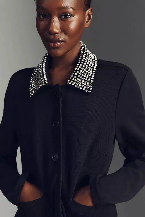 Embellished Collar Crop Knit Jacket | Anthropologie (US)