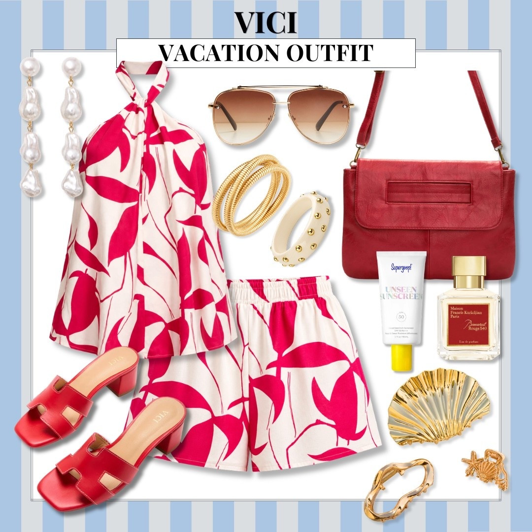 This VICI set is giving vacation in the best way. The bold print makes such a statement, while the breezy halter top and matching shorts keep you cool and comfortable for dinner by the beach, sightseeing, or resort nights. Just add your favorite accessories and you’re ready to go.

VICI outfit, vacation outfit, matching set, tropical print, resort wear, beach vacation style, summer vacation outfit, halter top, matching shorts, colorful outfit, getaway style, AudrieDollins

#LTKootd #LTKSeasonal #LTKTravel