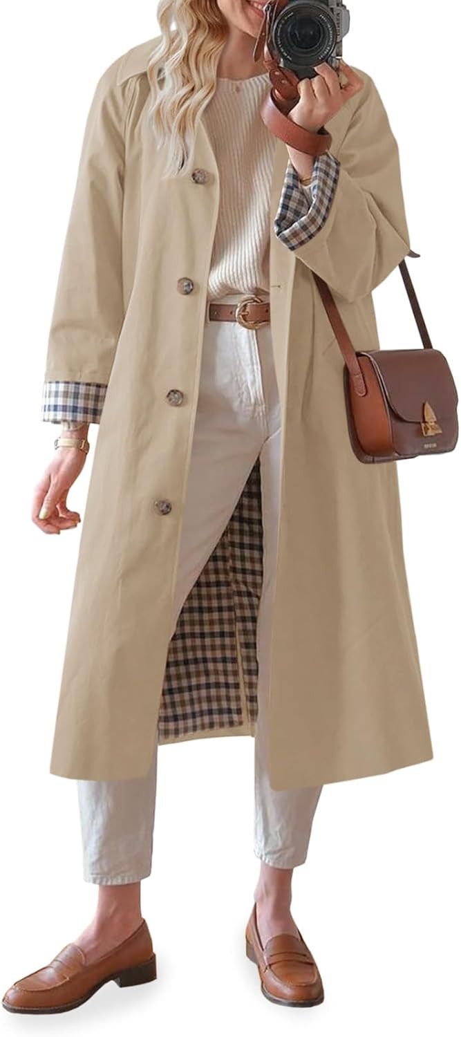 Tankaneo Womens Long Oversized Single Breasted Windproof Trench Coat | Amazon (US)