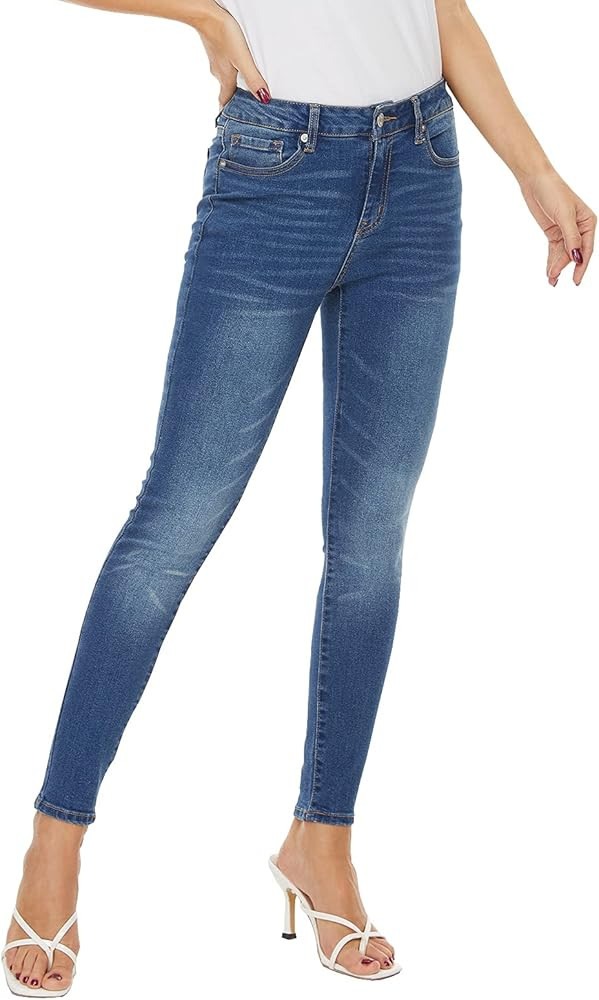 LOUEERA Women’s Mid Rise Skinny Jeans, Stretchy Shaping Leg Jean, Curvy Slim Fit Elastic Waist Denim | Amazon (US)