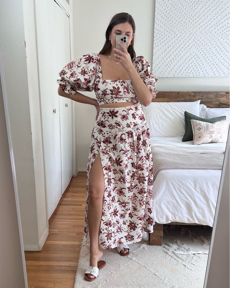 Floral puff sleeve top and high waisted skirt with slit matching set for summer from Showpo 

#showpo #set #sets #skirtset #matchingset #vacationoutfit 

#LTKU #LTKFind #LTKtravel