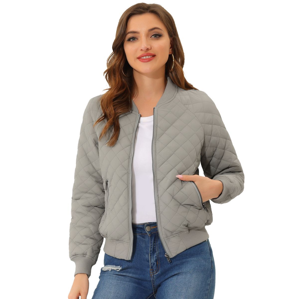 Allegra K Women's Quilted Zip-Up Raglan Sleeves Bomber Jacket | Target