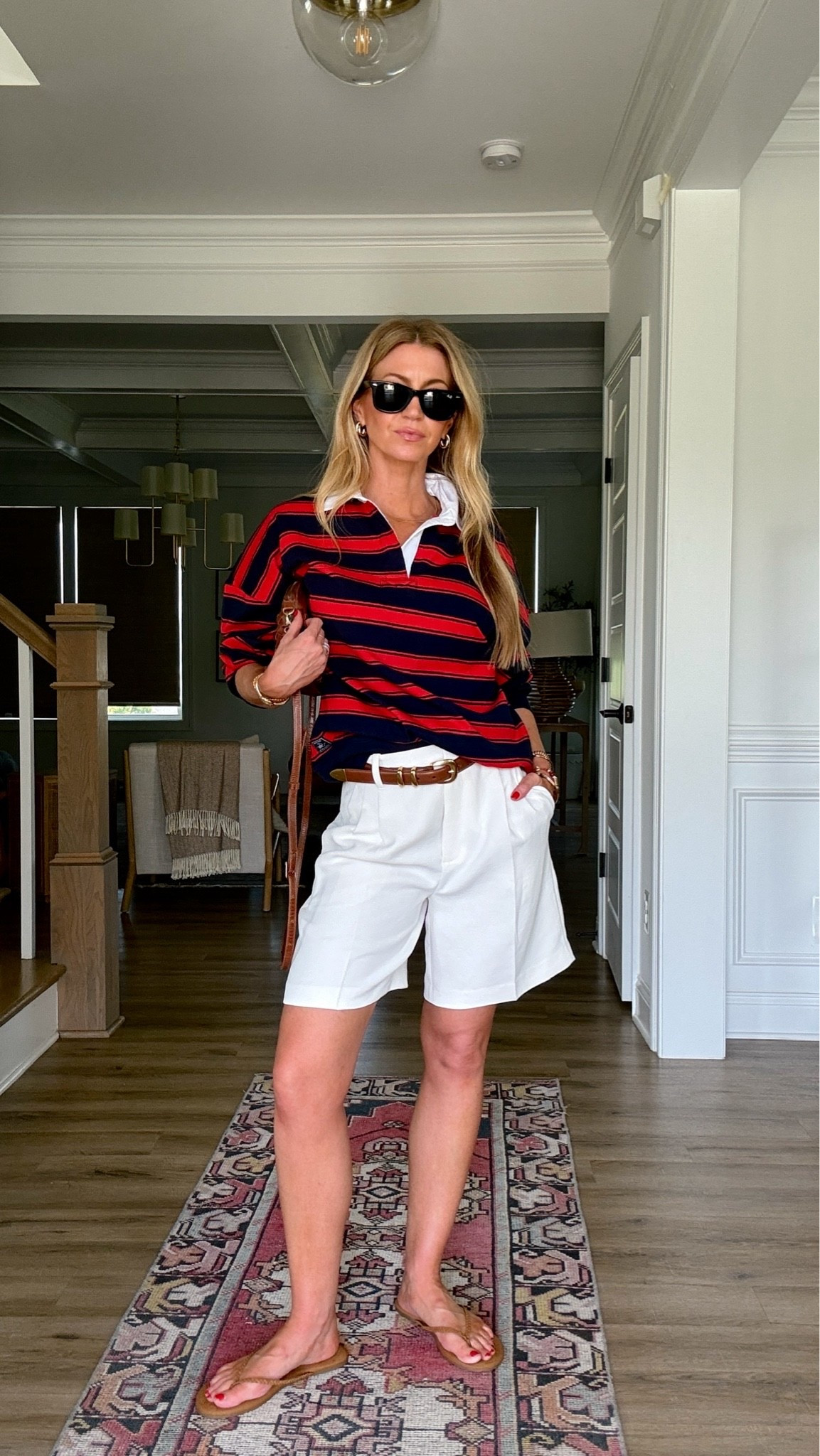 Rugby stripe for a spring day. 

Red and navy rugby striped polo: runs oversized, wearing a small.

Ivory tailored trouser shorts: TTS, wearing a 4

Thin suede, braided flip-flop: runs small, order a full size up

#LTKootd #LTKSeasonal #LTKgrwm