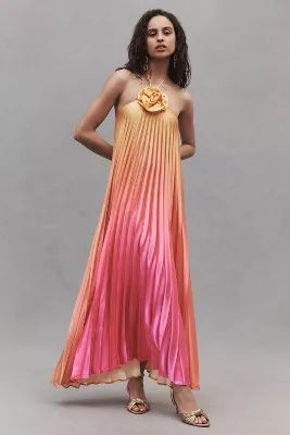 Delfi Collective Giselle Halter Pleated Ombre Maxi Dress | Anthropologie (US)