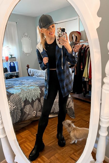 Fall casual outfit - plaid hoodie from Shein - faux leather leggings by CRZ yoga - chunky Chelsea boots - black leather baseball hat - Amazon Fashion - Amazon Finds 

#LTKshoecrush #LTKSeasonal #LTKunder50