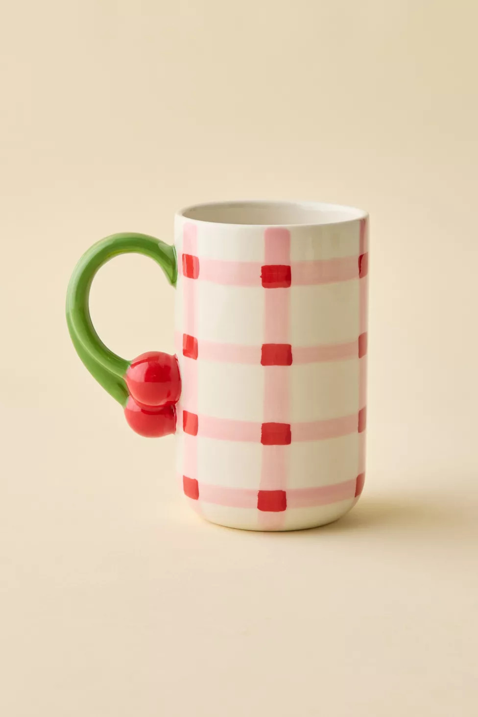 Gingham Pattern Cherry Handle Ceramic Mug | Urban Outfitters (US and RoW)