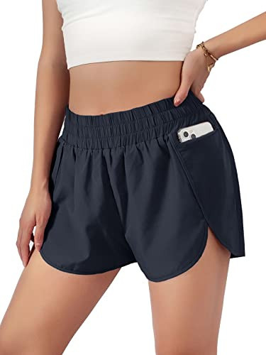 Blooming Jelly Womens Quick-Dry Running Shorts Sport Athletic Active Workout Shorts with Pockets 1.75" (Medium, Navy) | Amazon (US)