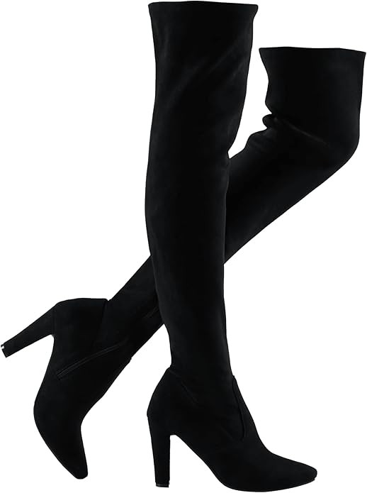 Shoe'N Tale Women Stretch Suede Chunky Heel Thigh High Over The Knee Boots | Amazon (US)