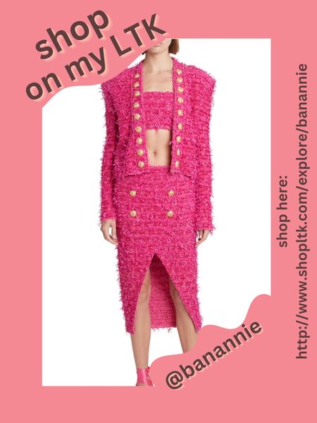 Shop this stunning pink Barbie Collection! Tweed with beautiful button details! #TheBanannieDiaries #Barbie #Balmain 

#LTKFind #LTKstyletip #LTKU