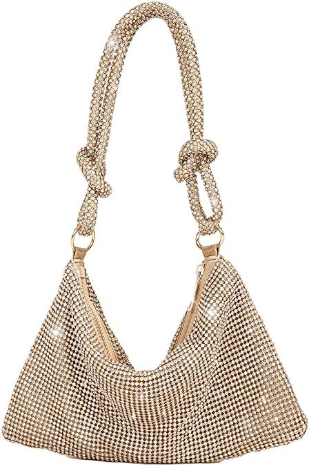Rhinestone Purse Chic Sparkly Evening Handbags for Women Bling Hobo Bag Shiny Silver Purse for We... | Amazon (US)
