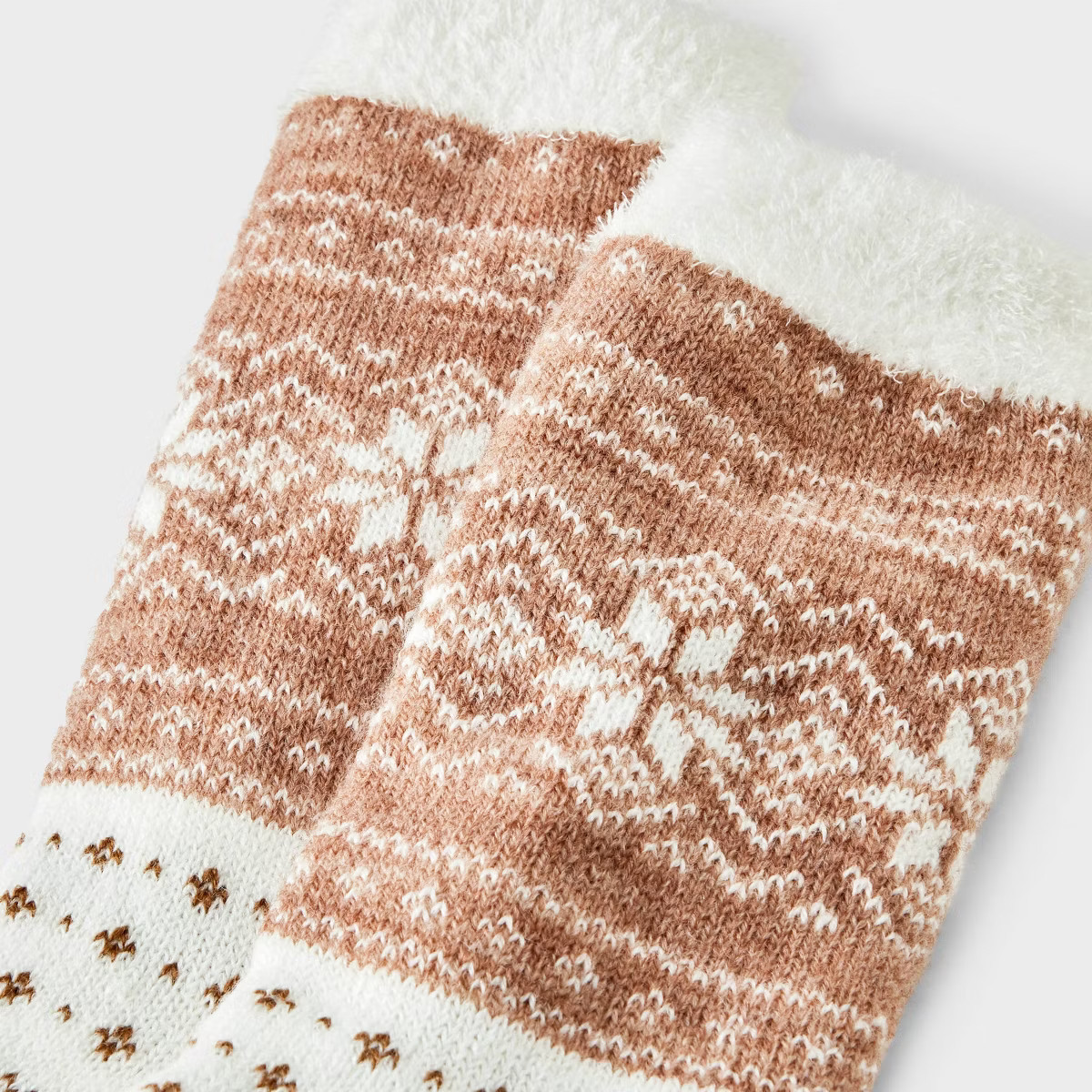 Women's Snowflake Fair Isle Double Lined Cozy Crew Socks - Auden™ Brown/Ivory 4-10 | Target