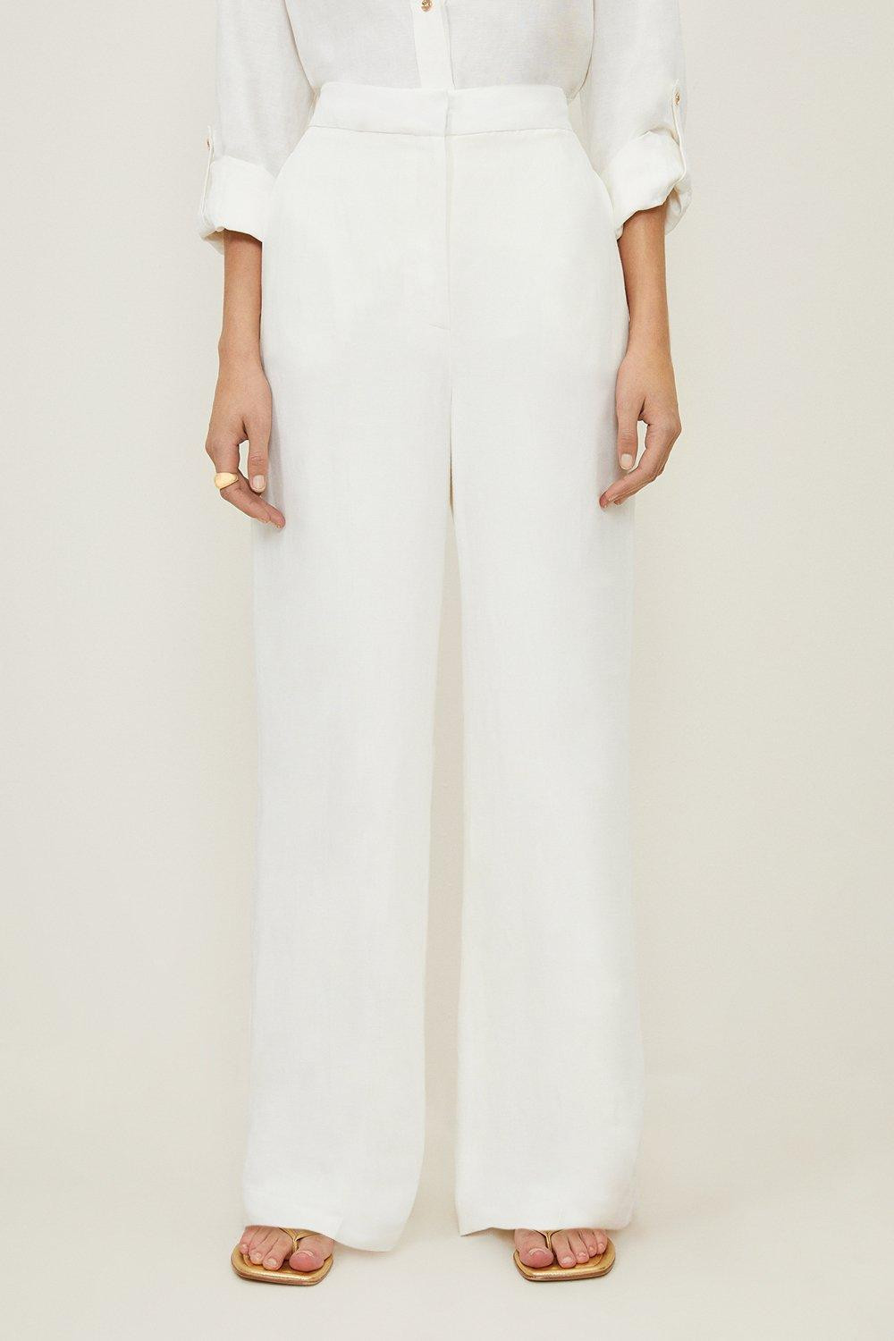 Premium Tailored Linen Mid Rise Wide Leg Trousers | Karen Millen UK + IE + DE + NL