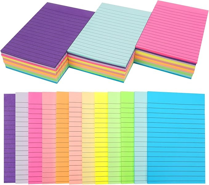 SACATR 36 Pads Lined Sticky Notes, Sticky Note Pads 4x6 inches, 12 Bright Color Sticky Notes with... | Amazon (US)