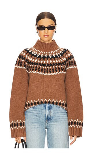 EAVES Cait Fair Isle Sweater in Brown. - size L | Revolve Clothing (Global)