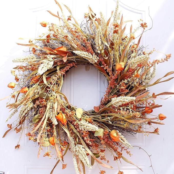 Honsky Fall Wreath 24 Inches with Wheat and Straw, Large Farmhouse Autumn Harvest Wreath for Fron... | Amazon (US)