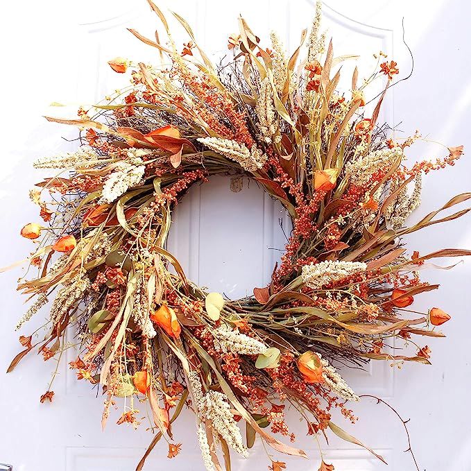 Honsky Fall Wreath 24 Inches with Wheat and Straw, Large Farmhouse Autumn Harvest Wreath for Fron... | Amazon (US)