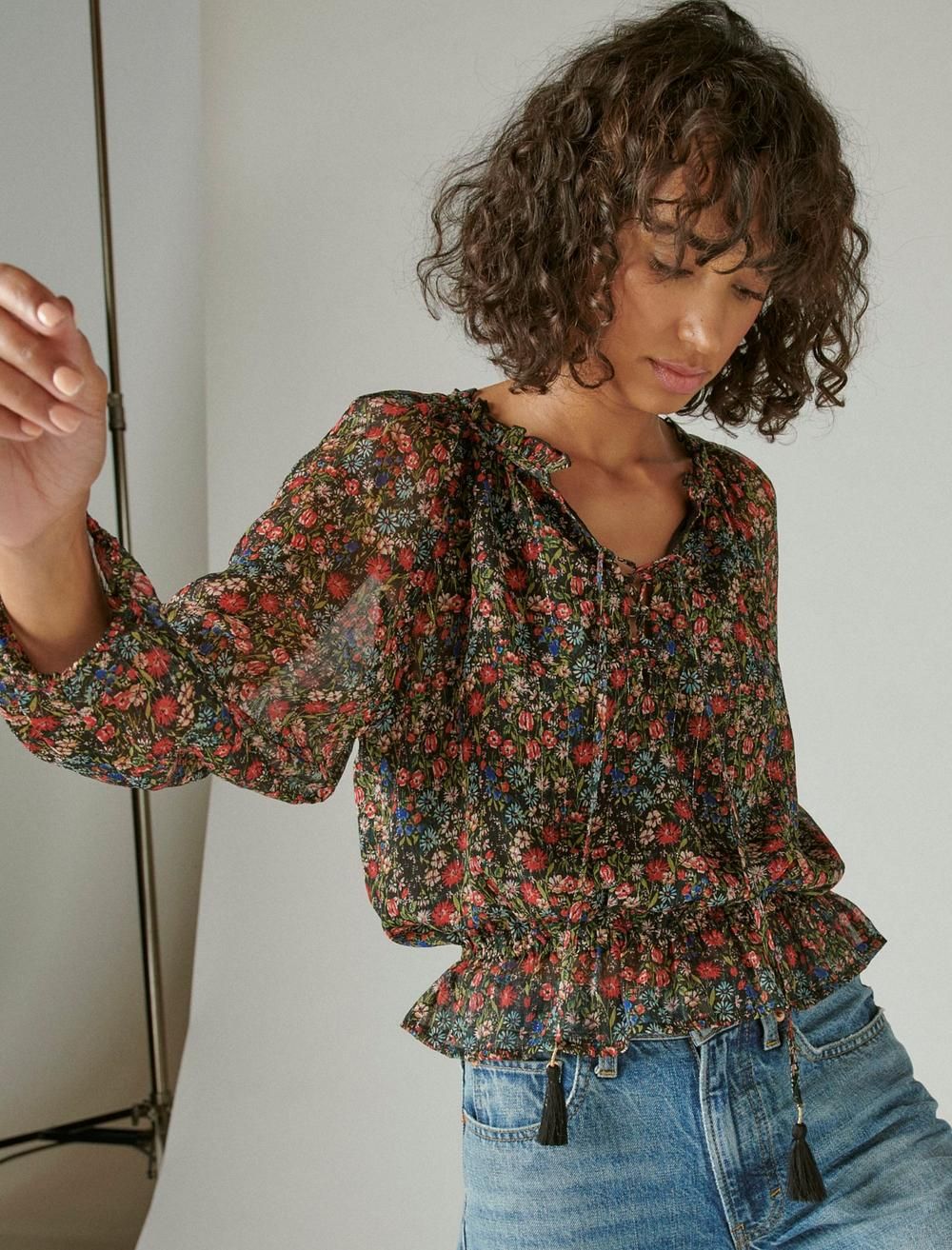 printed shine chiffon blouse | Lucky Brand