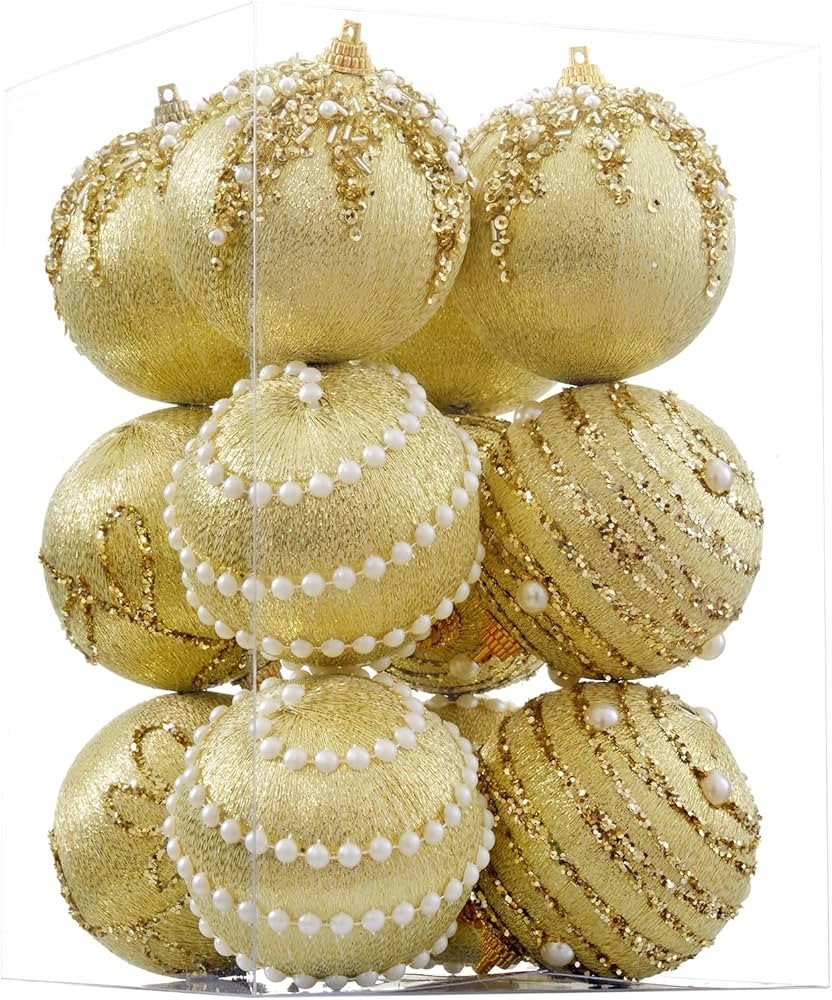 Gold Satin Christmas Balls, Silk Christmas Tree Hanging Ornaments, Pack of 12 Luxury Shatterproof... | Amazon (US)