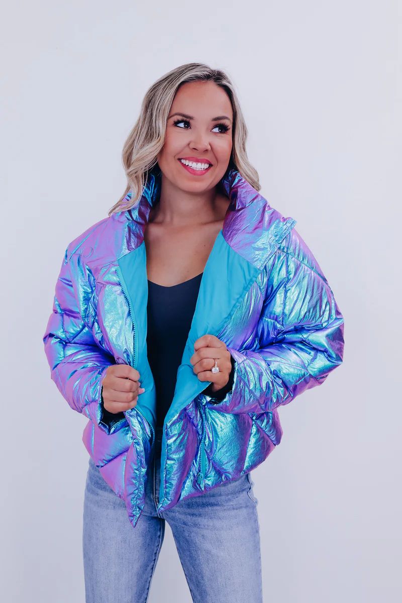 Nova Iridescent Puffer Jacket - Purple/Teal | Whiskey Darling Boutique