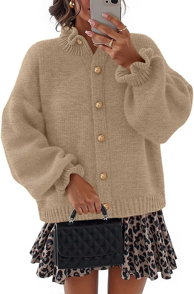 MEROKEETY Women's Fall 2026 Chunky Cardigan Sweaters Trendy Ruffle Button Down Long Sleeve Casual... | Amazon (US)