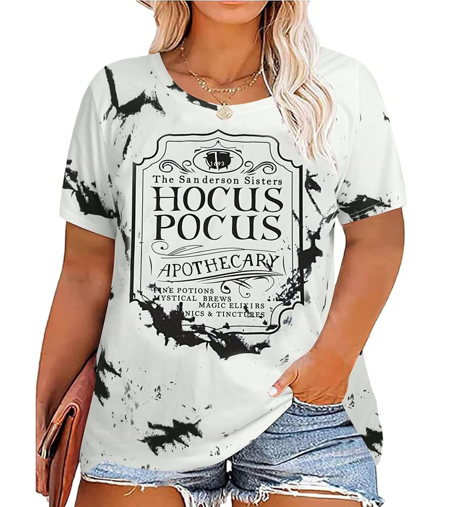 Women Plus Size Hocus Pocus Shirts Sanderson Sisters Graphic Tshirt Halloween Loose Fit Short Sle... | Amazon (US)