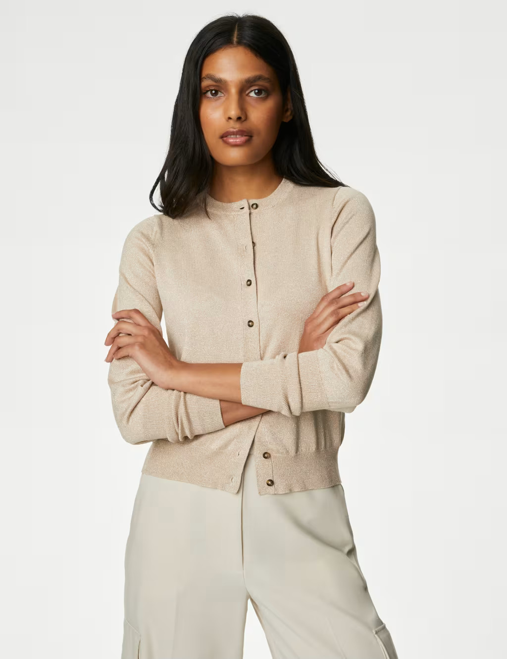 Sparkly Crew Neck Button Front Cardigan | Marks & Spencer (UK)