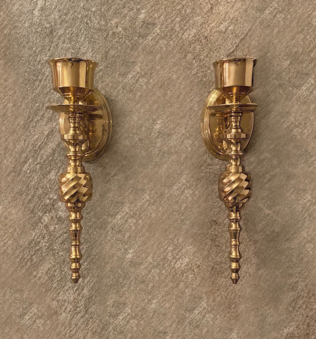Hand Forged Brass Candle Wall Sconces ~ Pair Of Vintage Taper Candle Holders ~ Gold Candlesticks. | Etsy (US)