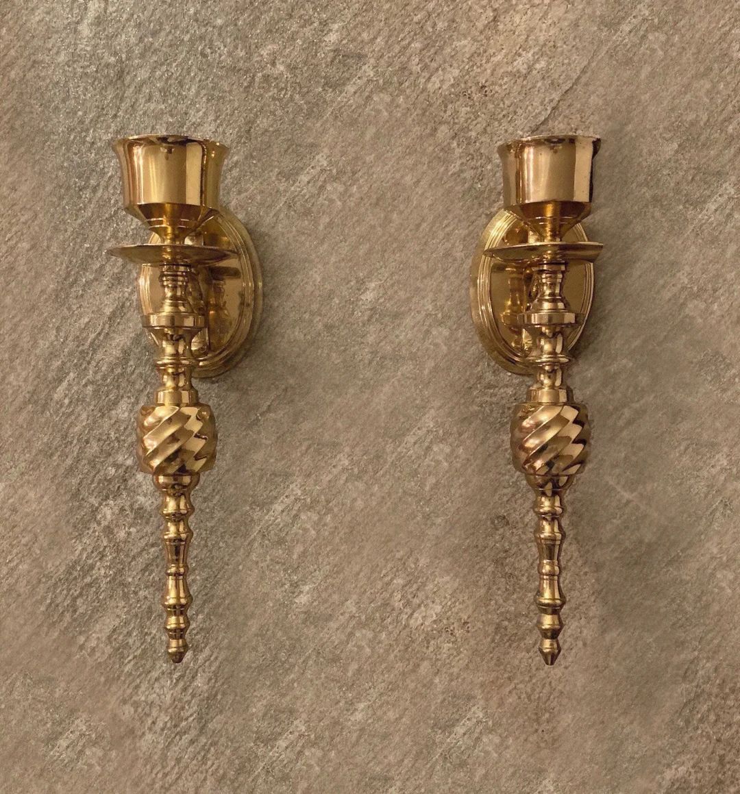Hand Forged Brass Candle Wall Sconces ~ Pair Of Vintage Taper Candle Holders ~ Gold Candlesticks. | Etsy (US)