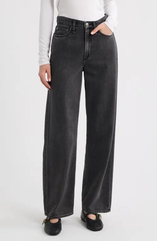 rag & bone Featherweight Logan High Waist Wide Leg Jeans in Raven at Nordstrom, Size 29 | Nordstrom