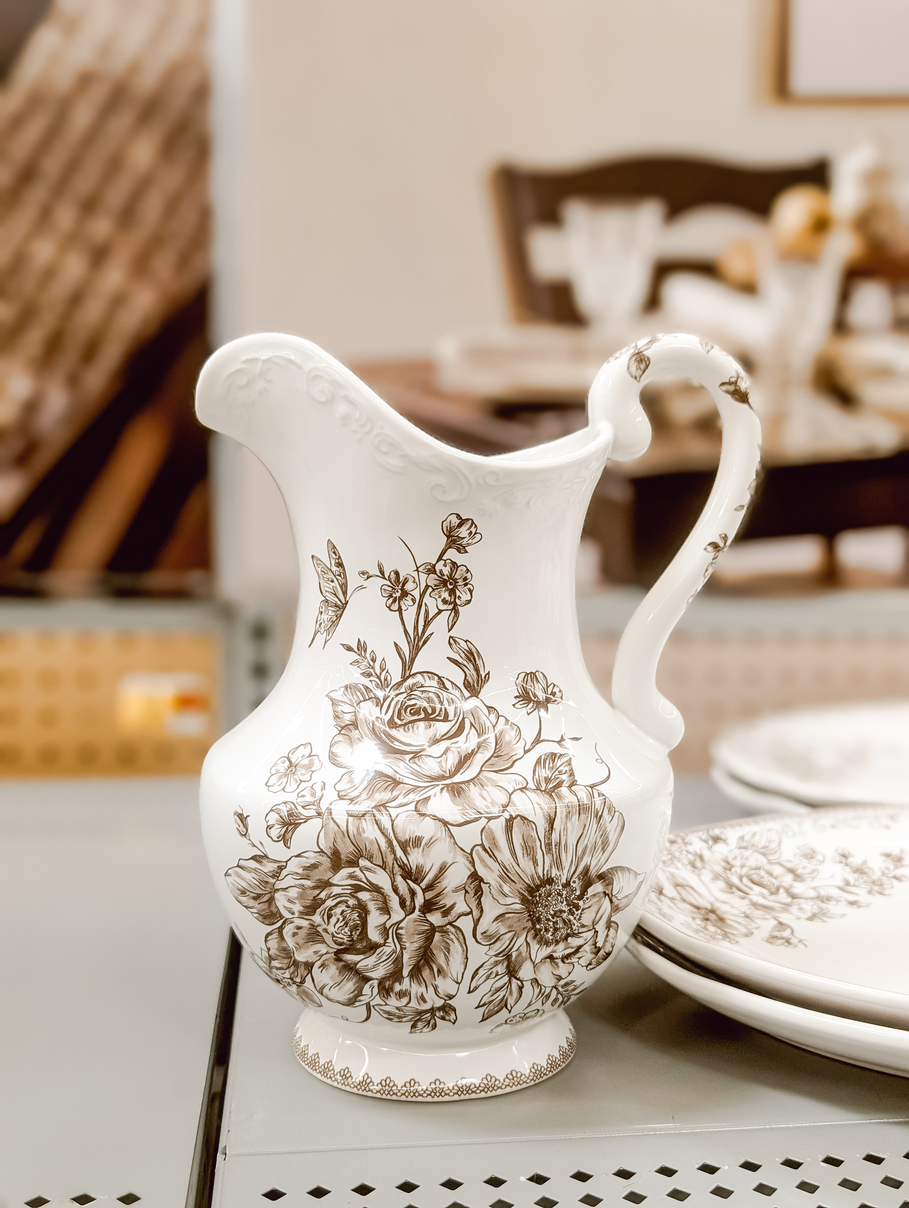 I can't get over this pretty vintage-inspired ceramic pitcher. The brown floral pattern is stunning in person and I can hardly believe it's a Walmart find. It looks like a vintage find! Thank you Pioneer Woman!! 

 #LTKHome