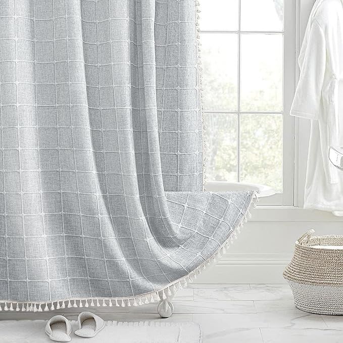 Gray Shower Curtain for Bathroom Modern Farmhouse Rustic Tassel Linen Long Shower Curtain 72 X 84... | Amazon (US)