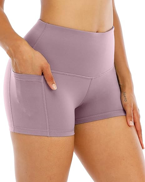 CHRLEISURE Spandex Yoga Shorts with Pockets for Women, High Waisted Workout Booty Shorts 3in | Amazon (US)