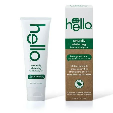 Hello Naturally Whitening Fluoride Toothpaste, Farm Grown Mint With Tea Tree Oil & Coconut Oil, Vega | Walmart (US)