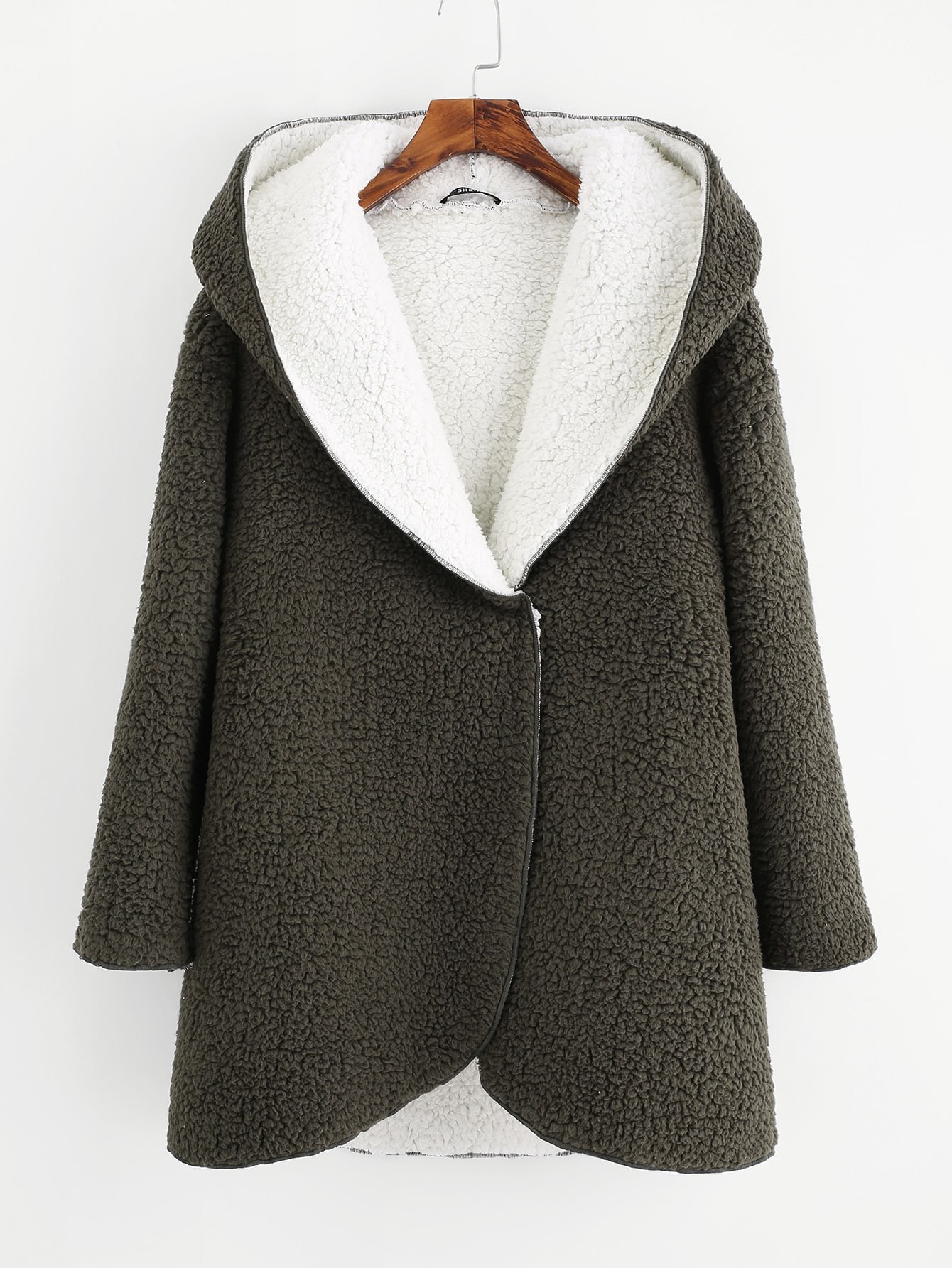 Curved Hem Sherpa Fleece Hoodie Coat | SHEIN