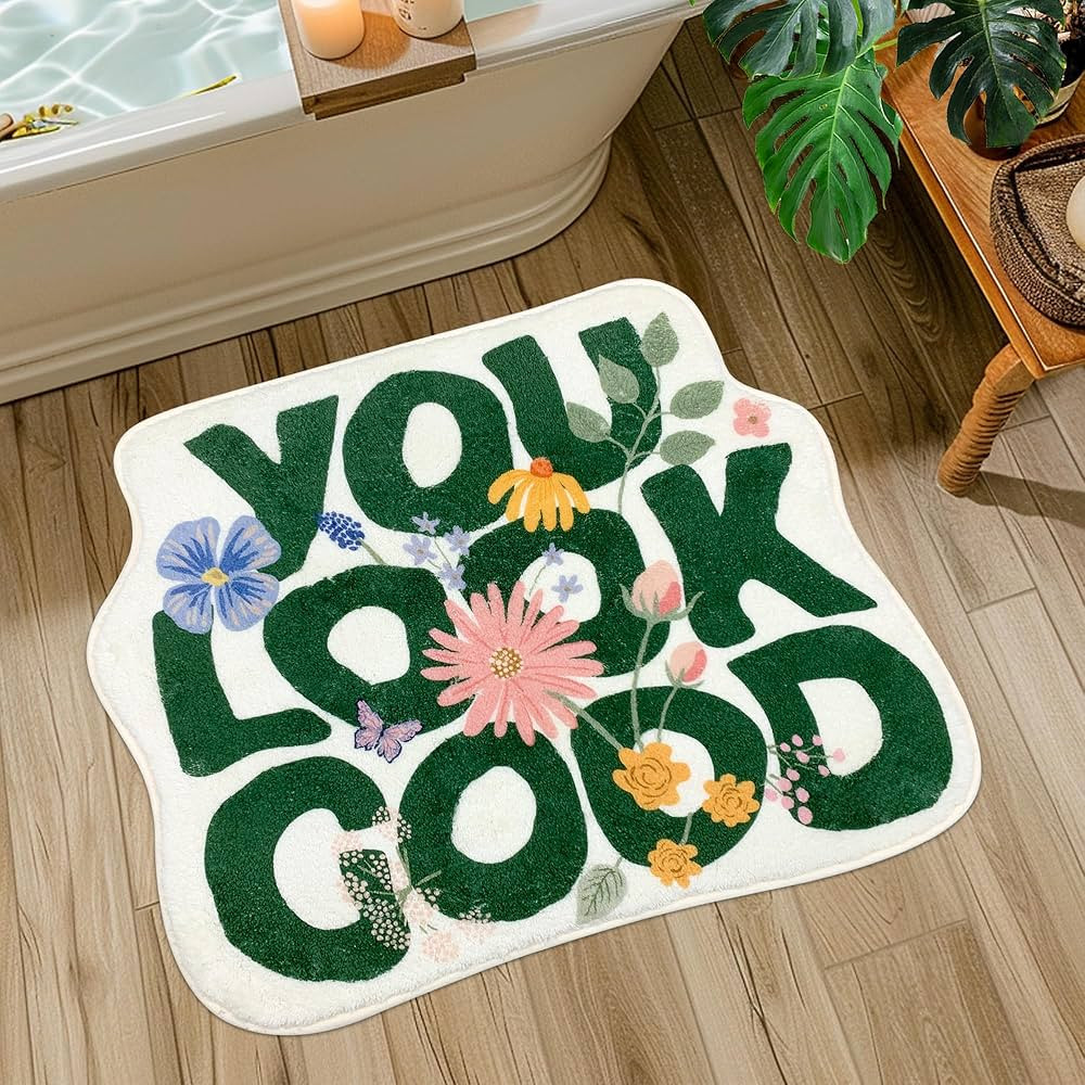 You Look Good Bath Mat Green Cute Funny Bathroom Rug, Soft Absorbent Water Non Slip Rug, Superior... | Amazon (US)