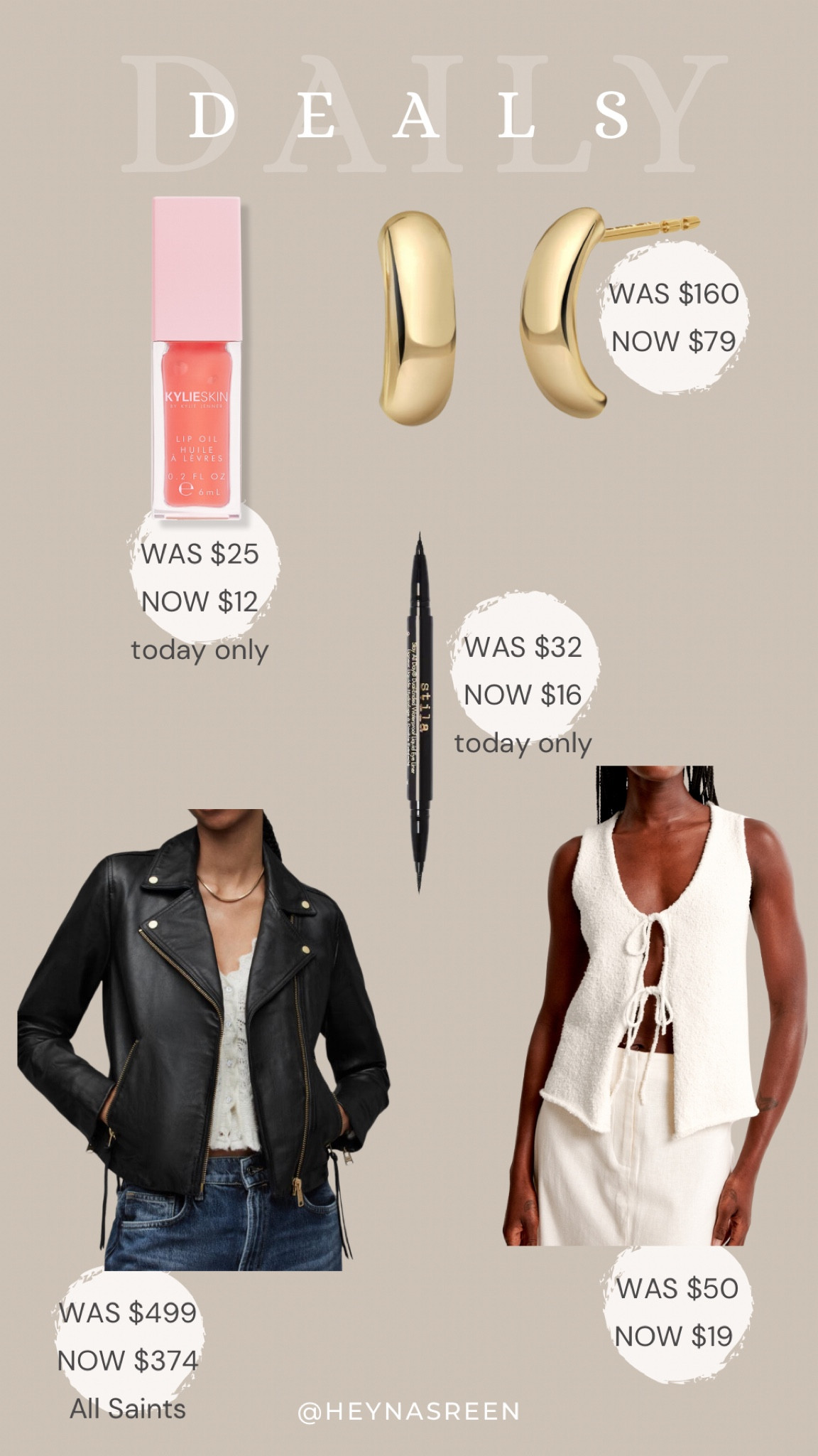 Daily deals on Kylie Cosmetics lip oil, Bony Levy 14k gold earrings, Stila eyeliner, All Saints leather jacket, Abercrombie tie front vest 

#LTKSaleAlert