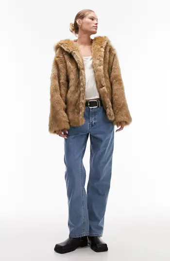 Topshop Hooded Faux Fur Coat | Nordstrom | Nordstrom