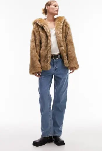 Topshop Hooded Faux Fur Coat | Nordstrom | Nordstrom