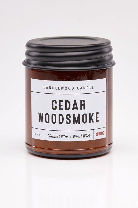 CEDAR WOODSMOKE - Crackling Wood Fire Natural Soy Wax  Candle in Amber Jar with Black Lid 9 oz | Etsy (US)